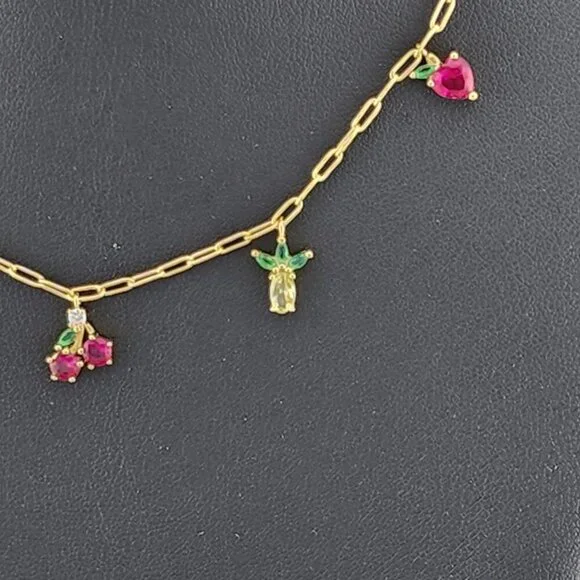 Fruit Fiesta: Sterling Silver 925 Multi-Fruit Necklace - Picture 3 of 7